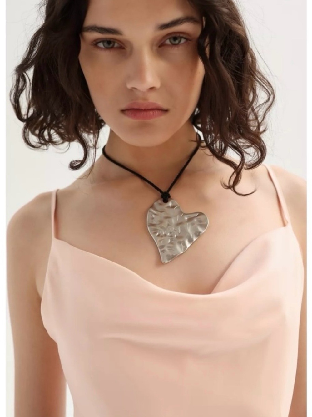 Urban Outfitters Annette Heart Corded Necklace Silver Black Layered NWT